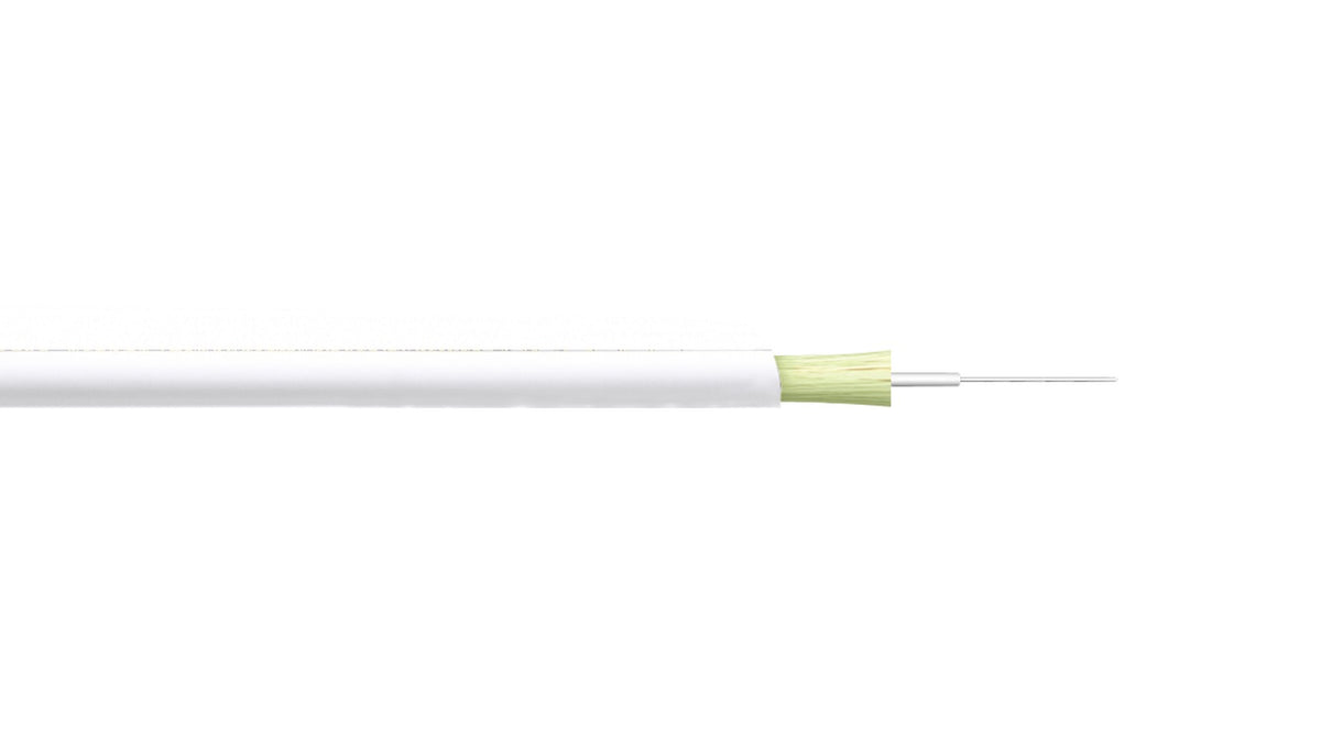 CFSR1 Bobina de 500 metros de fibra óptica monomodo G657A2 interior, cubierta PVC blanca redonda de 3.0mm, núcleo/revestimiento 9/125