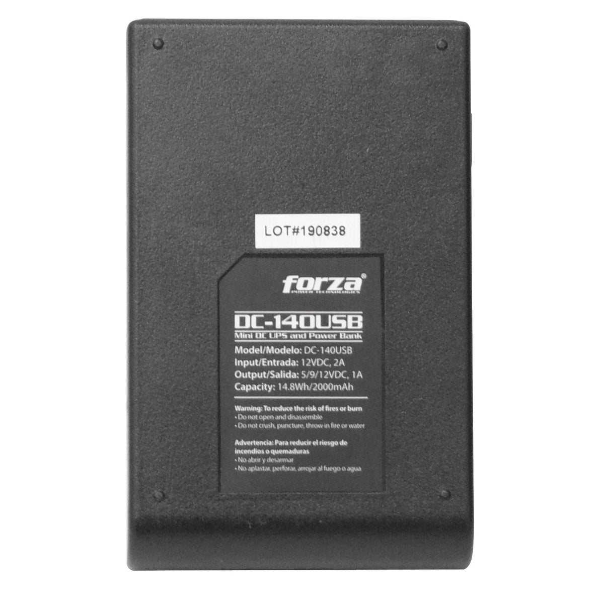 DC-140USB FORZA UPS DC 15WH 2000mAh in:12V-2A ou:5V 9V 12V/2A USB/Plug Bat-Litio