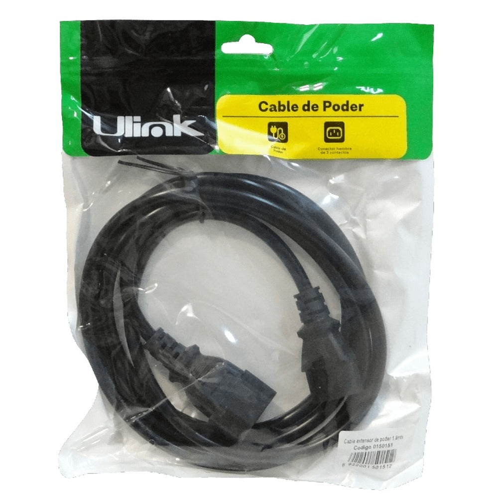NCMC. Cable de alimentación ULINK 3x0,75mm2 C13-C14 IEC 6A 1,8mt Macho-Hembra de 180cm
