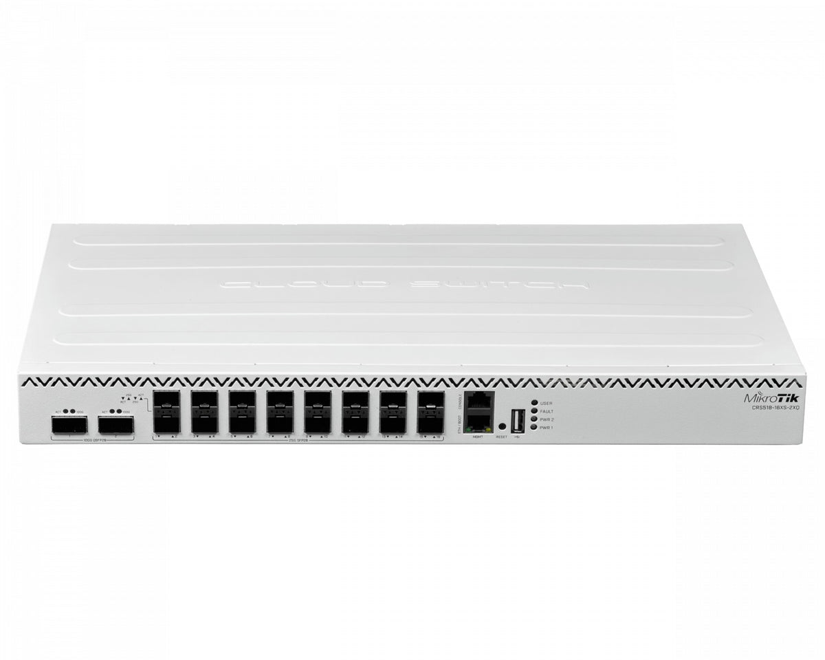 CRS518-16XS-2XQ MIKROTIK SWITCH 16 PUERTOS SFP28 2 PUERTOS QSFP28 100G NIVEL L6 FUENTE DUAL 220VAC INCLUYE CABLES C13