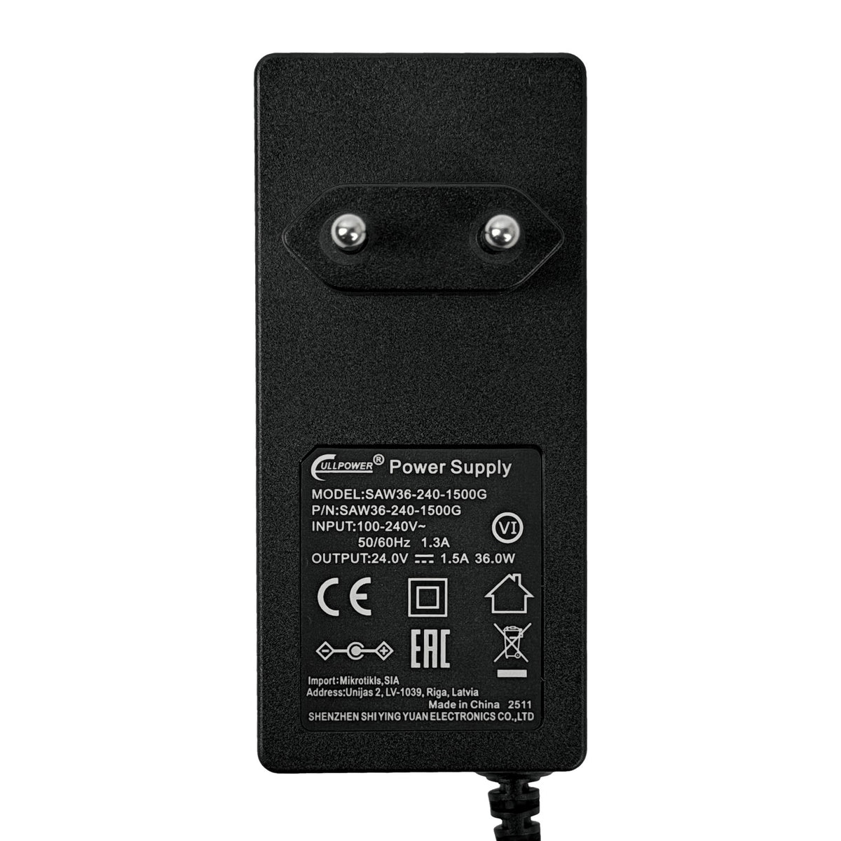 F24-W36. Suministro Eléctrico MKTK 24VDC 1,5A para Instalación Interna Conector-5,5x2,1mm Compatible Mikrotik para mUPS