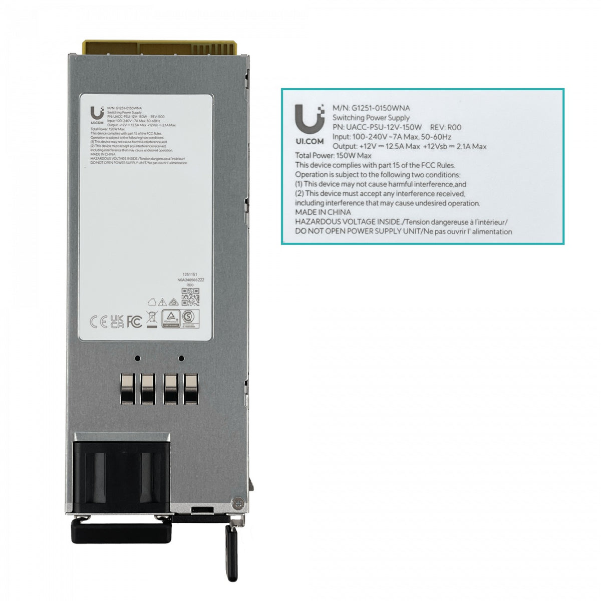 PSU-1215. UI Fuente de Alimentación Redundante para EFG UXG-Enterprise 12VDC 12,5A 150W UACC-PSU-12V-150W UBIQUITI