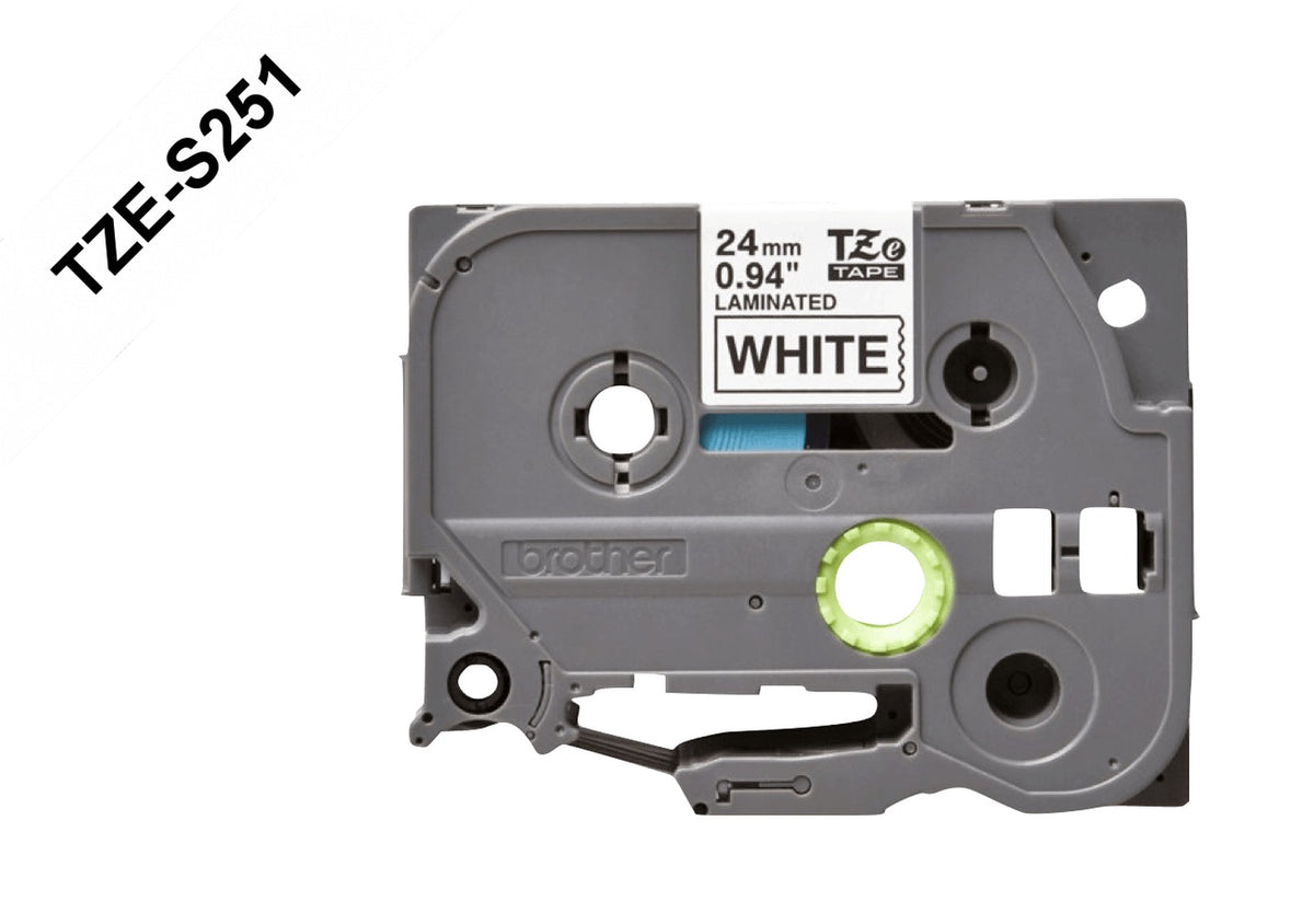 TZE-S251 BROTHER cinta de rotulación 24mm negro sobre blanco, largo 8 metros, compatible con equipos PT-E550WVP/D600VP