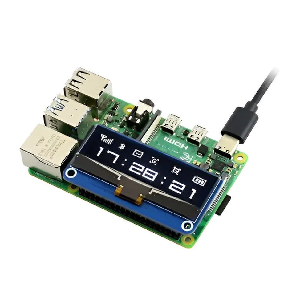 Módulo de visualización OLED HAT de 2.23 pulgadas, resolución 128×32, interfaz SPI/I2C compatible con Raspberry Pi – Waveshare