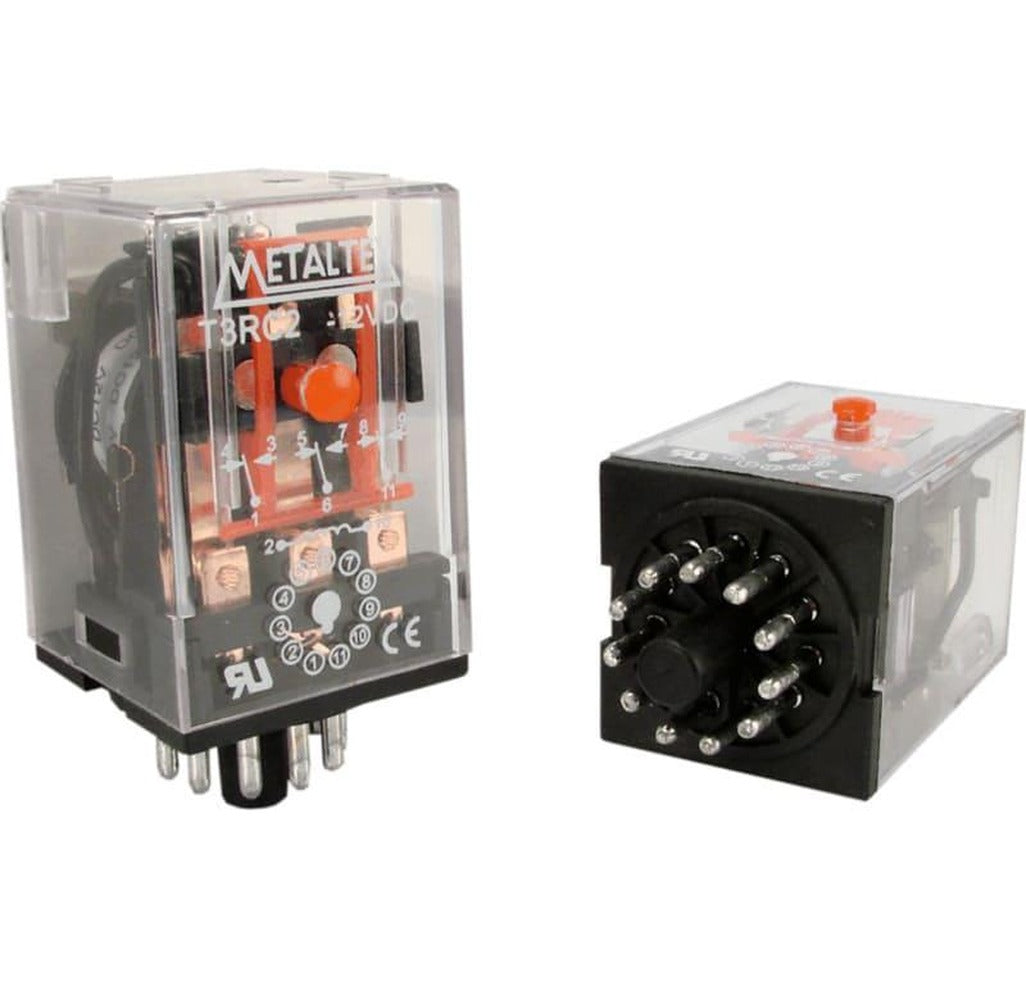 Relé industrial 2 REV - Bobina de 110 V CA - Capacidad de 10A - 8 pines enchufables - con luz indicadora Serie T2R