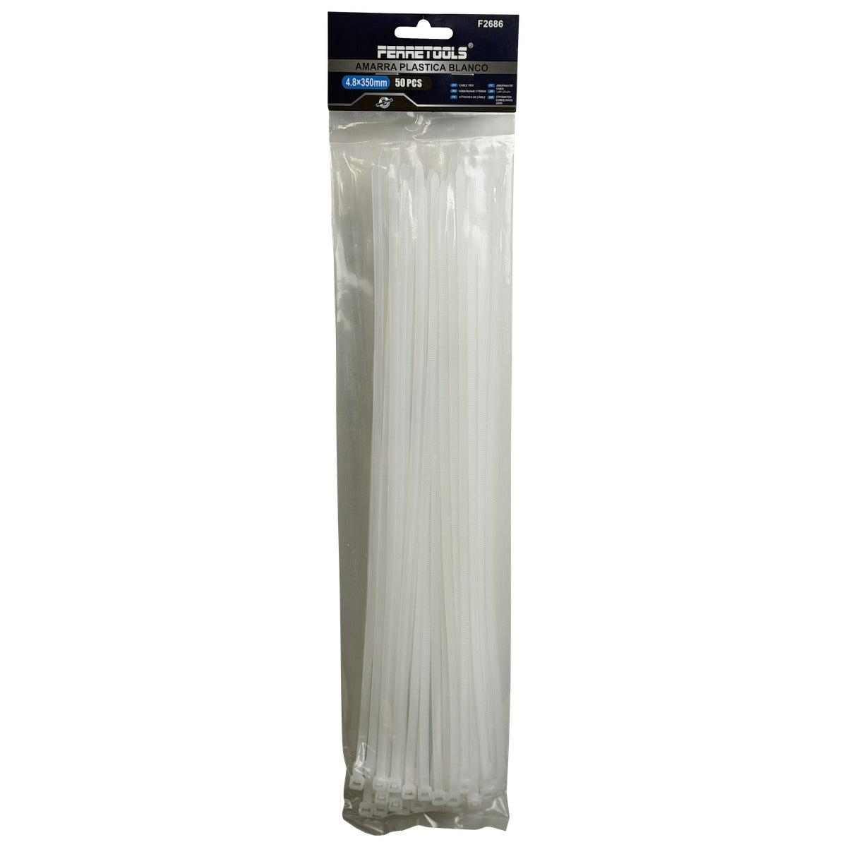 CV-435W Paquete de 50 unidades 350x4,8mm Nylon Blanca Correa Adhesiva Plástica 4.8x350mm