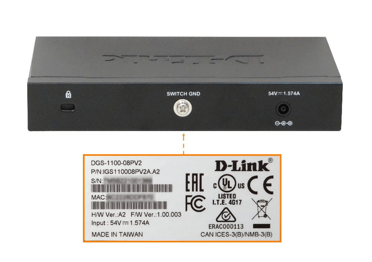 DGS-1100-08PV2 D-LINK requiere-Cable 8-1000-PoE48V-af 64W-total Switch Administrable incl-54V-85W