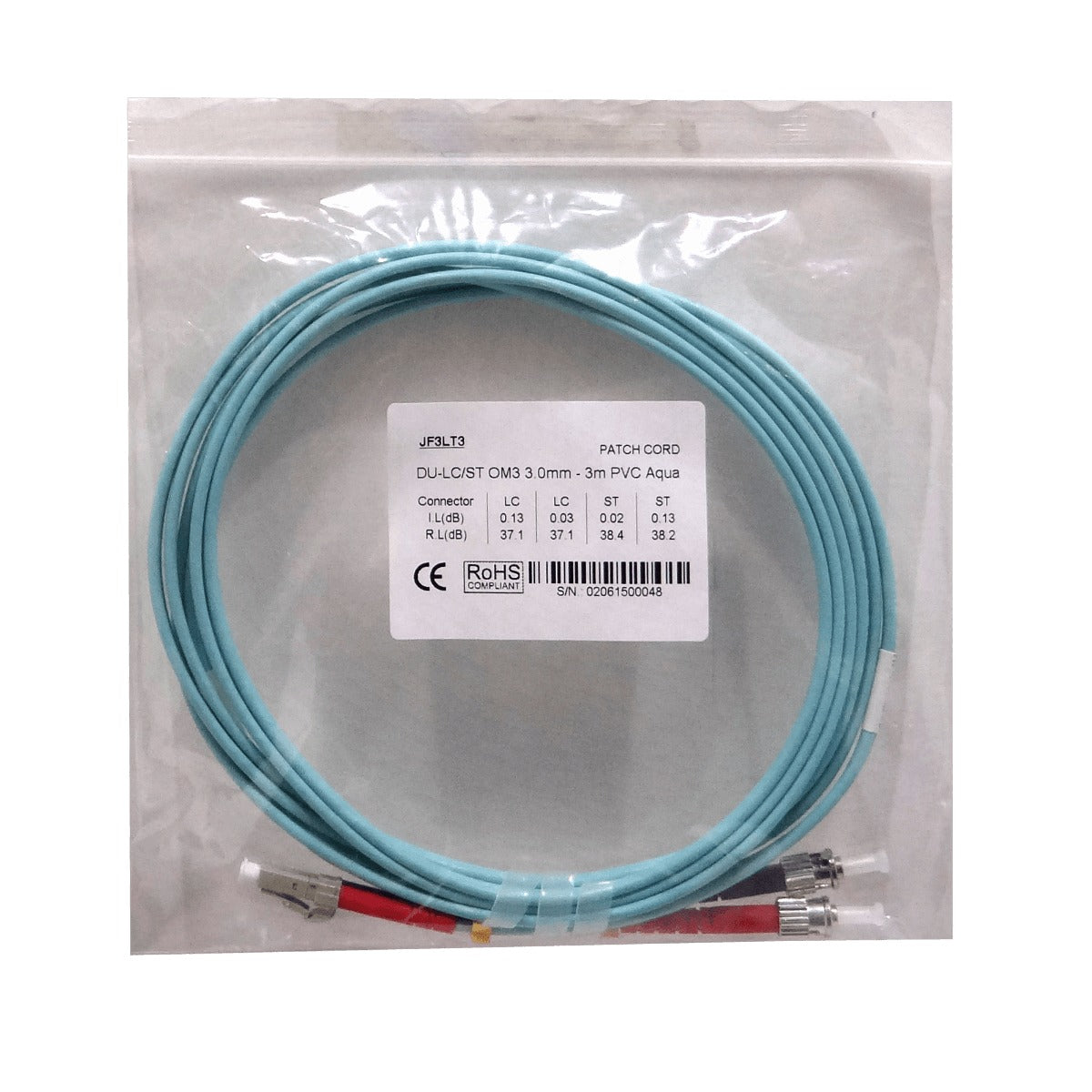 JF3LT3 Latiguillo de Fibra Dúplex Multimodo OM3 LC-ST 3m 3,0mm 50/125um LSZH