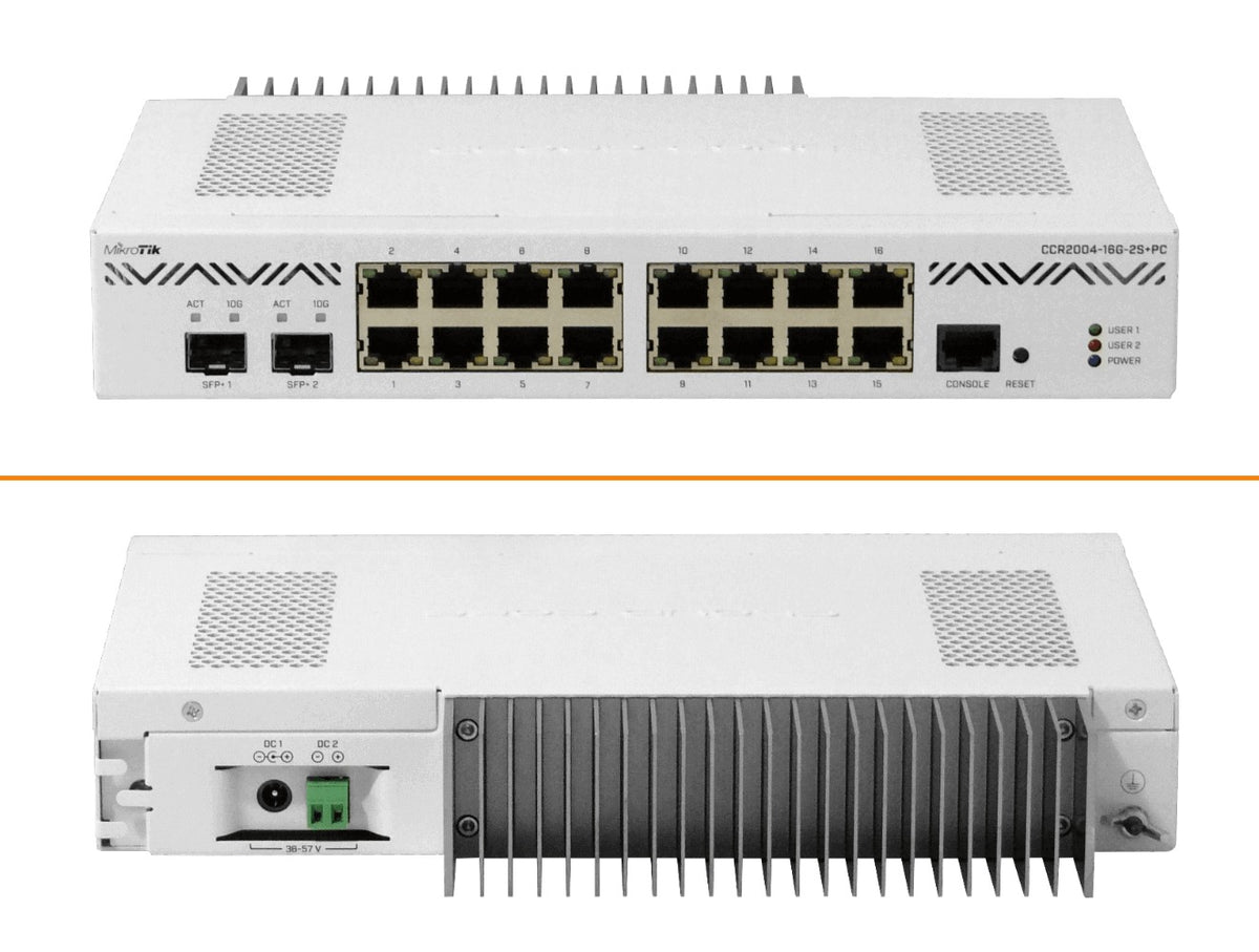 CCR2004-16G-2S+PC MIKROTIK EnfriamientoPasivo 4-1,2GHz 16-1000 2-SFP+10G L6 2/36-57VDC incl/1x48V