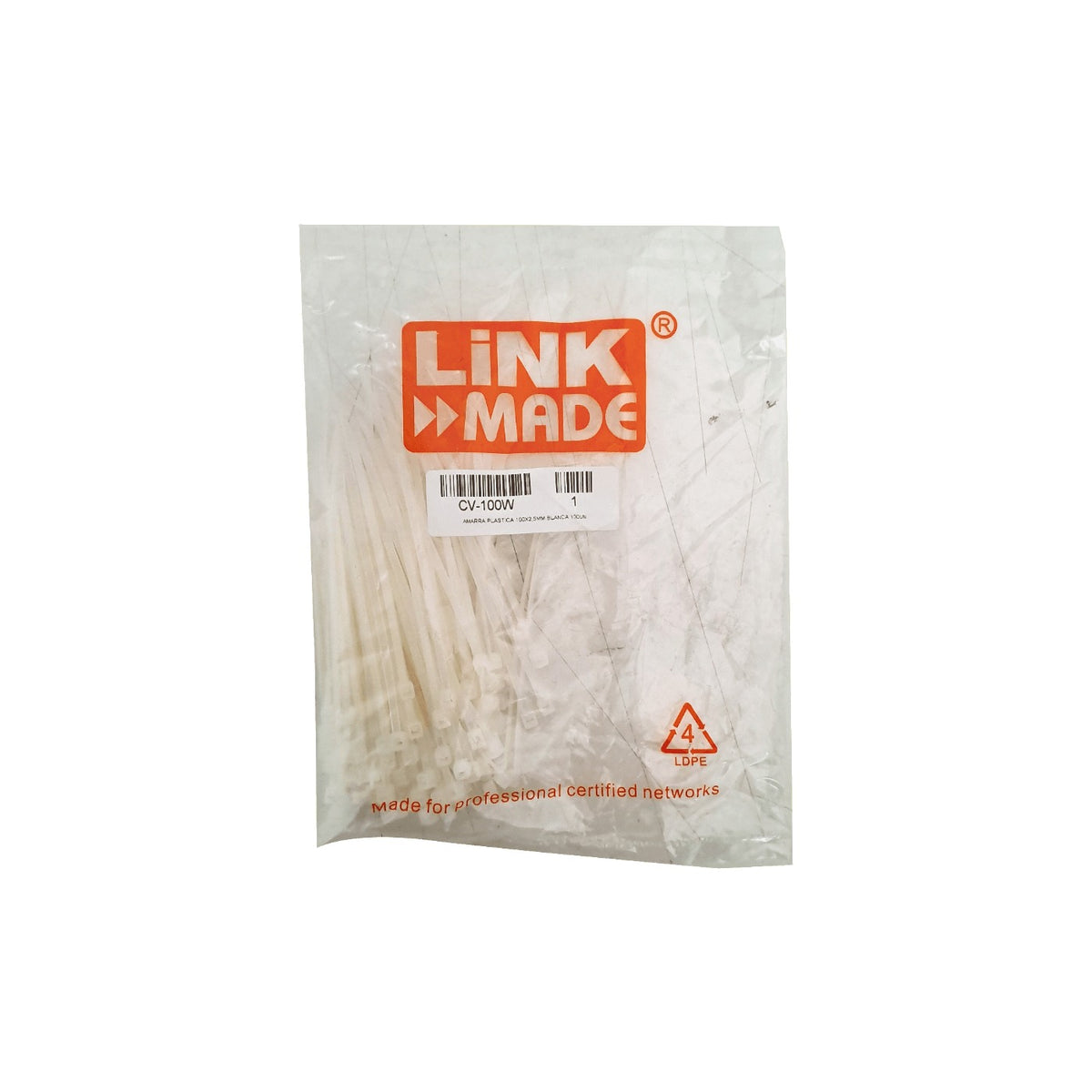 CV-100W LINKMADE Blancas 100x2,5mm 100-unidades Bridas Plásticas
