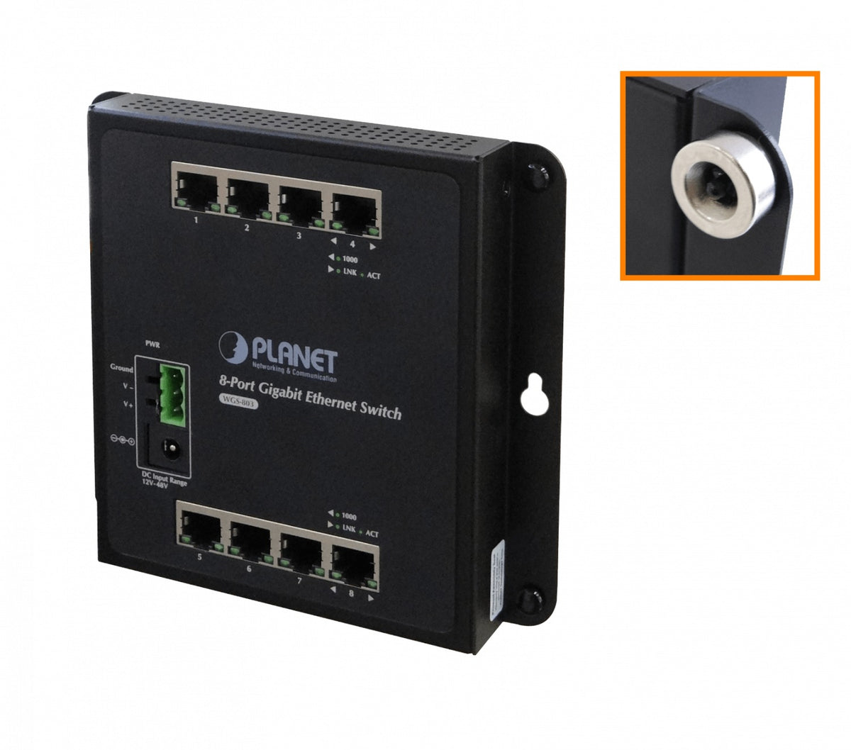 WGS-803 PLANET 8-1000 Conmutador Industrial no-Gestionado Plano/CarrilDIN req/12-48VDC IP30