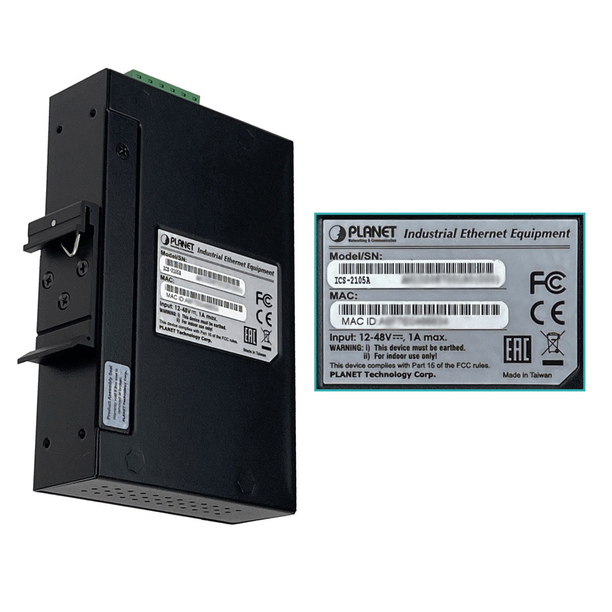 ICS-2105A PLANET Convertidor Serial a Ethernet Industrial 1-SFP RS232 RS422 RS485 DB9 Alimentación 12-48V