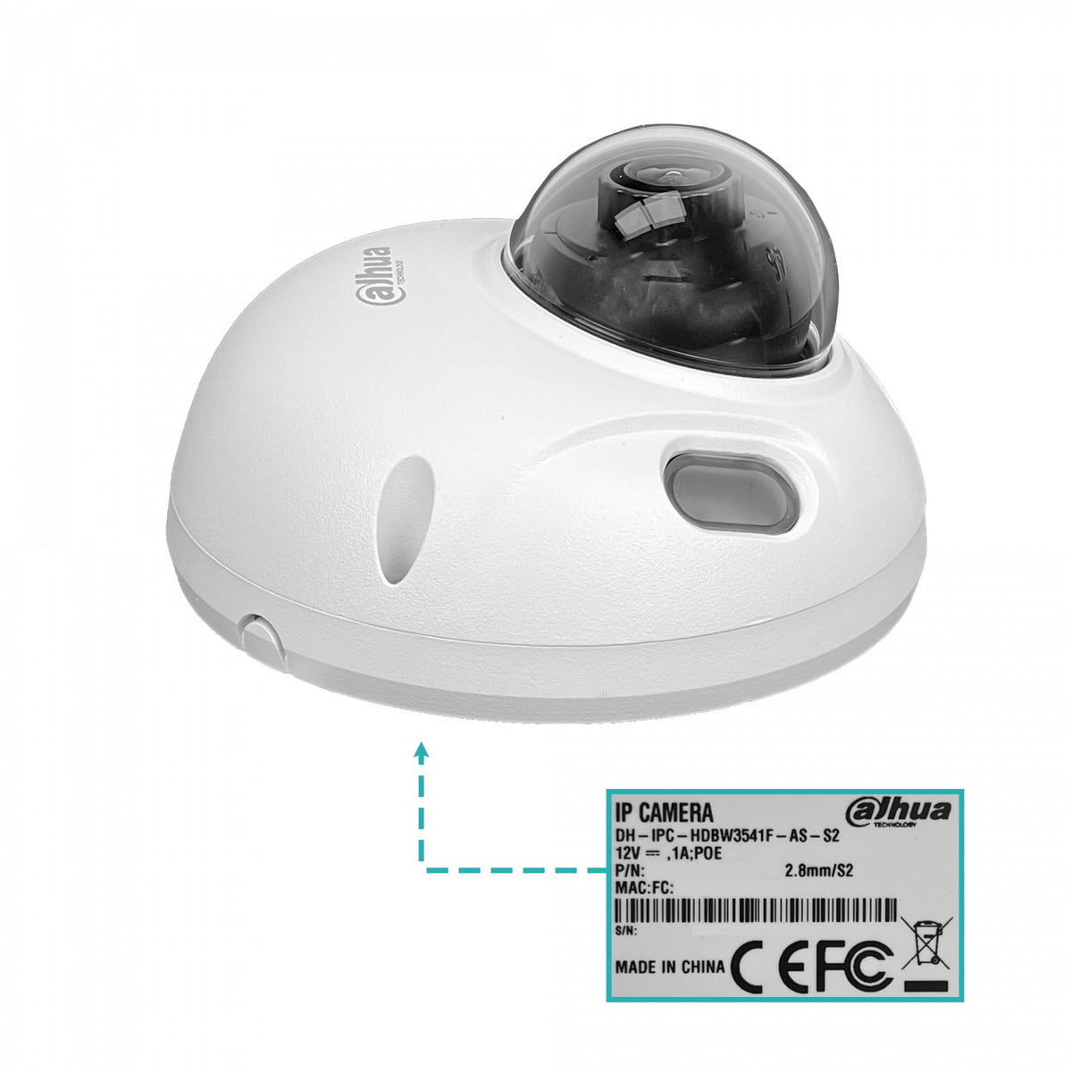 3541 DAHUA Cámara Compacta Domo 5MP Óptica Fija-2,8mm IP67 IK10 PoE RCA IR30mt WizSense