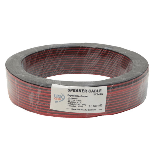 2X24RN Cable paralelo multifilar rojo y negro de 100 metros, 2 conductores de 24AWG CCA, compuesto por 11 hilos de 0.15mm