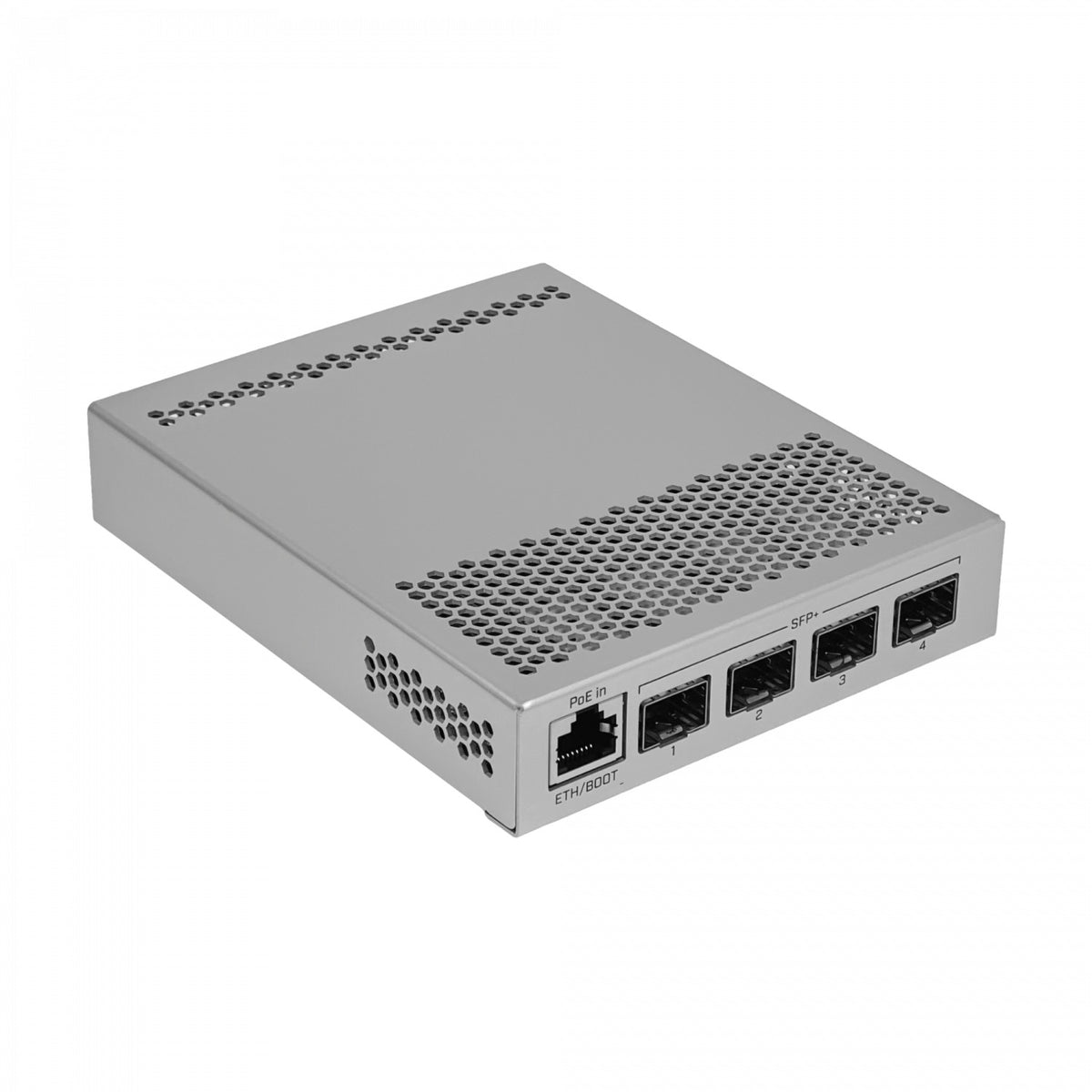 CRS305-1G-4S+IN MIKROTIK Switch de Fibra Administrable Capa 5, 4 Puertos SFP+ 10G, 1 Puerto 1000 con PoE Pasivo, Doble Entrada DC, Fuente 24V Incluida
