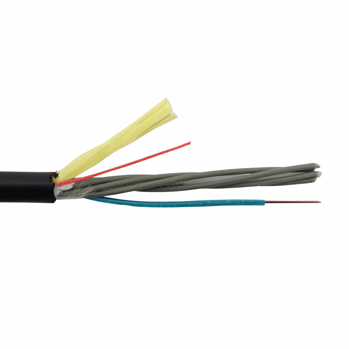CFSB12 SM Cable monomodo de 12 hilos G652D para vano de 50 metros, ADSS 10mm con cubierta exterior de polietileno y 1 minitubo