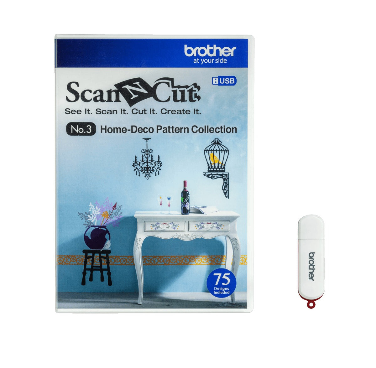 CAUSB3. BROTHER No.3 Memoria USB 75-Diseños Decorativos Hogar ScanNcut2 para Plotter de Corte