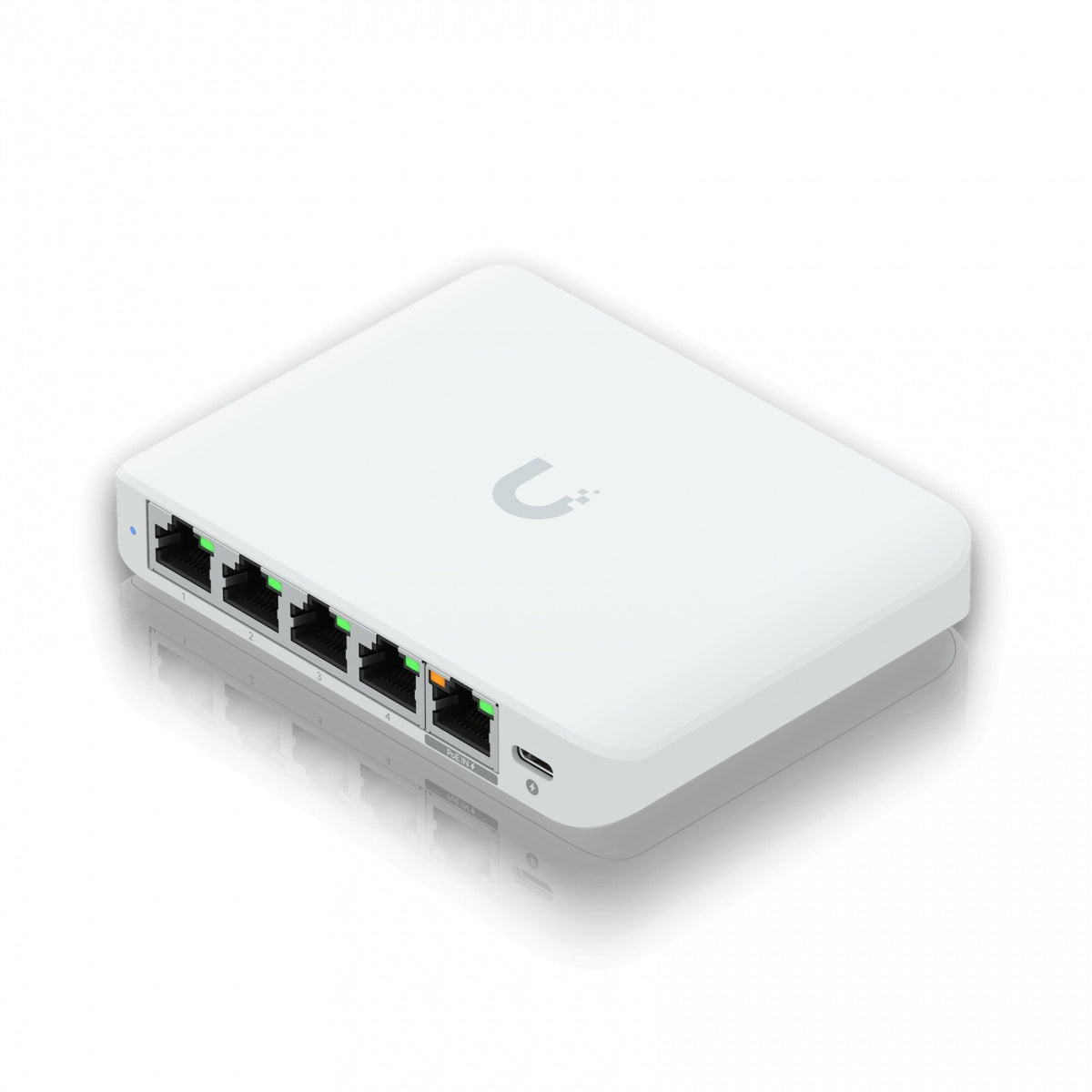USW-FLEX-MINI2. Conmutador UniFi de interior L2 con 5 puertos a 2,5 Gbps, alimentación PoE af de entrada, requiere adaptador USB-C de 5 V — USW-FLEX-2.5G-5-EU de Ubiquiti