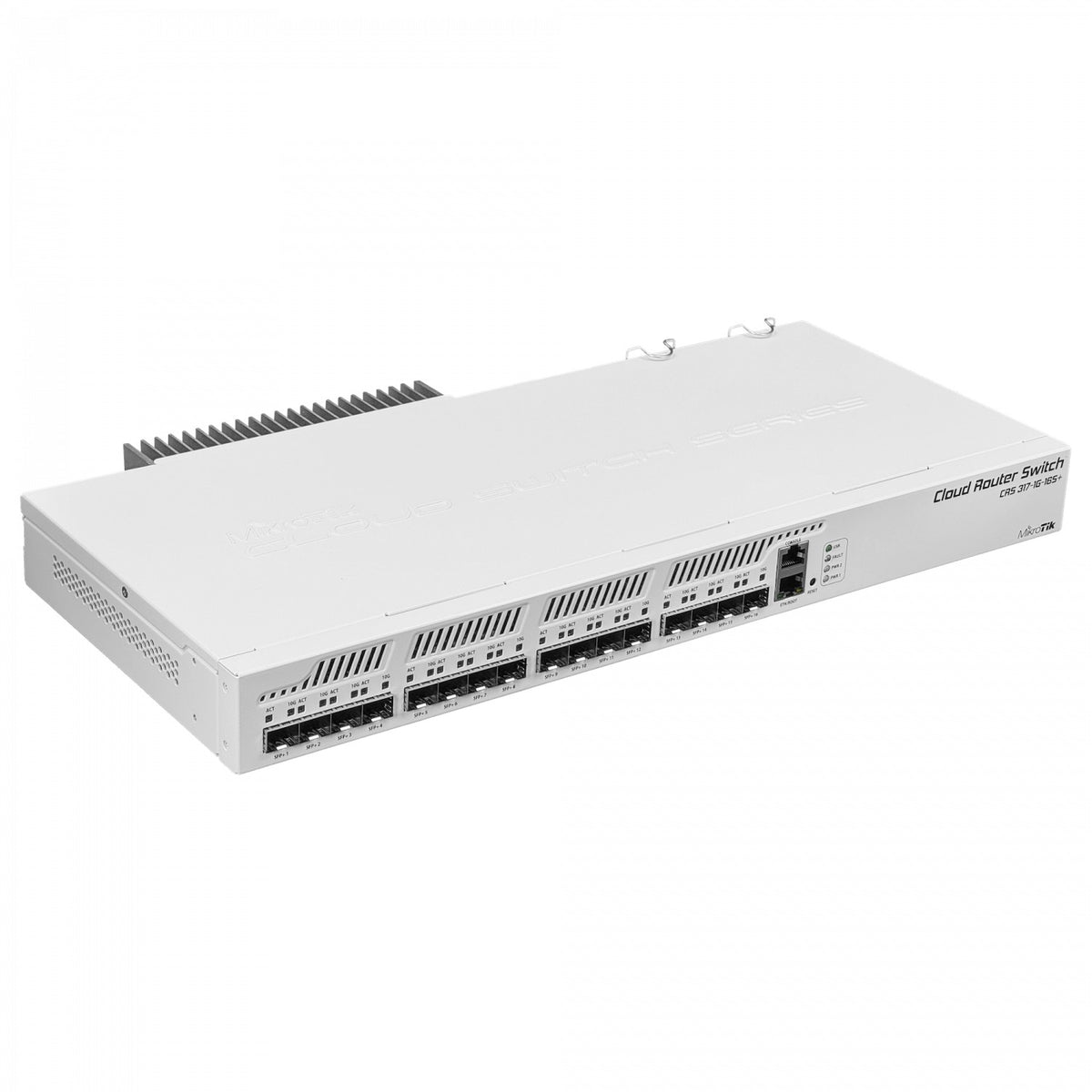 CRS317-1G-16S+RM MIKROTIK Enrutador con 16 puertos SFP/SFP+ 10G, 1 puerto Gigabit, consola, licencia L6 y doble fuente de alimentación, requiere cables C13