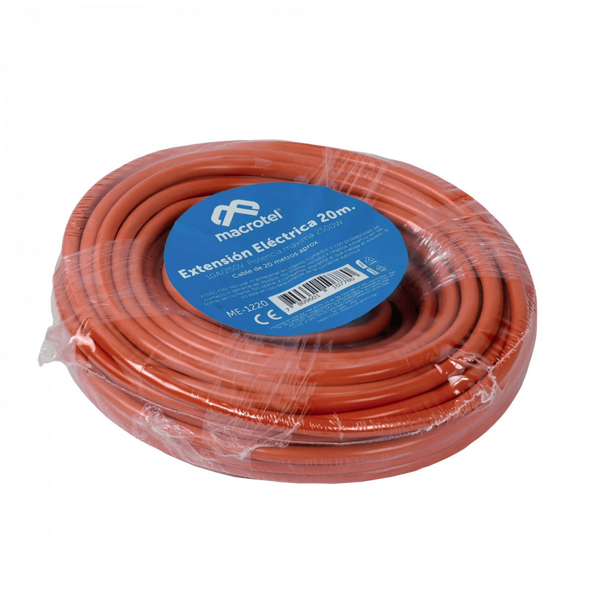 ME-1220. MACROTEL 20 m naranja prolongador eléctrico 10 A enchufe nacional 3x1,0 mm