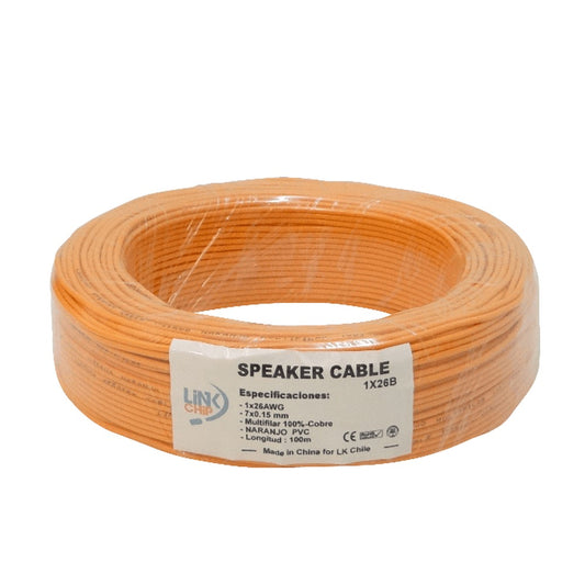 1X26B Naranja Cable unipolar 1x26AWG cobre sección 0,13mm2 bobina 100 metros conductor compuesto por 7 hilos de 0,15mm