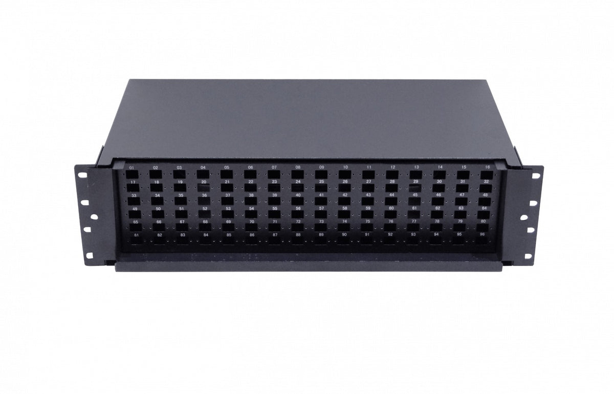 CFR96CL-D LINKMADE Bandeja deslizante para cabecera de fibra óptica Capacidad 96 fusiones Conectores LC-SC Ocupa 4 unidades de rack Requiere acopladores para su recepción