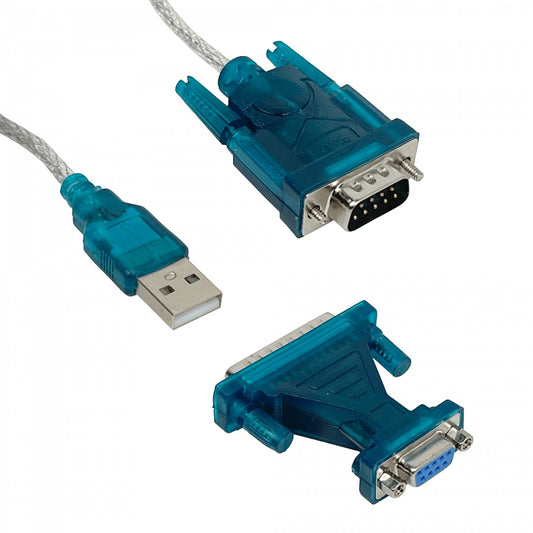 USB-RS232-1 Cable Convertidor de USB a Serial RS232 Macho DB25/DB9 con Adaptador de DB9-Hembra a DB25-Macho Incluido