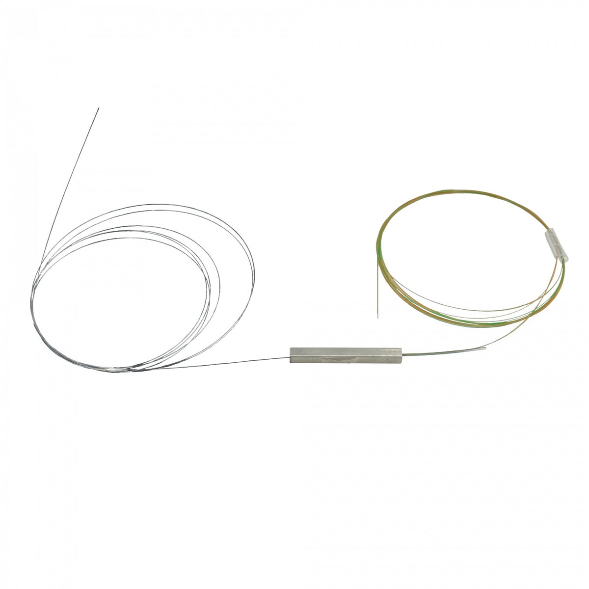 SPLITTER-02B Divisor óptico 1x2 sin conectores para redes EPON/GPON, longitud 1,5m, requiere empalme por fusión, rango 1260-1650nm