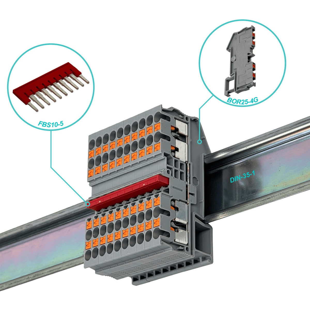 BOR25-4G PHOENIX Borne Conexion-4 PT 0,2-2,5mm2 Riel-Din AWG28-14 Gris