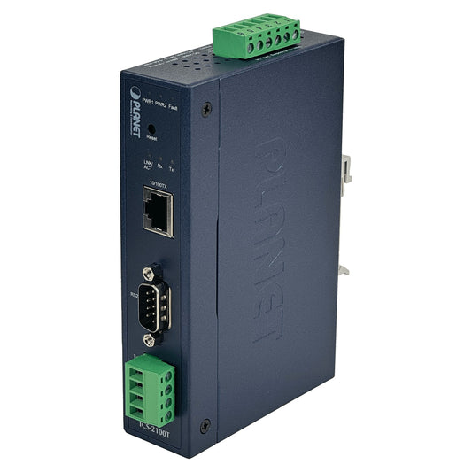 ICS-2100T PLANET Convertidor Serial a Ethernet Industrial 1-Puerto DB9 RS232/RS485/422 Alimentación 12-48V