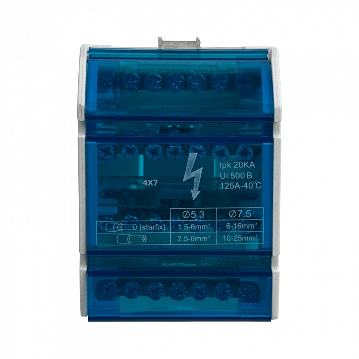 REPA-28. 4x7-Polos Distribuidor Tetrapolar 125A 40°C 500V 1,5-25mm² poder de corte 20kA
