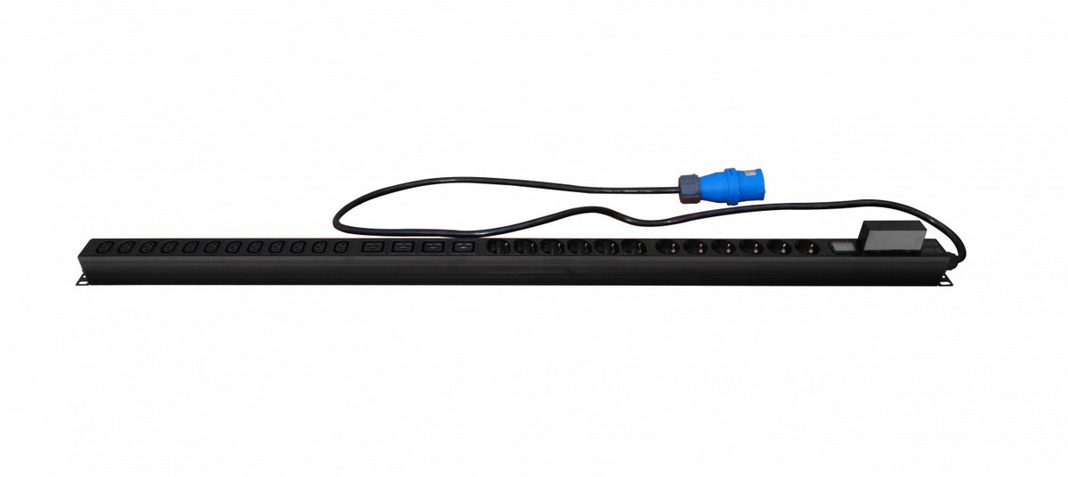 PDU-VERTICAL. Distribuidor eléctrico vertical 32A 8000W 12-C13 4-C19 12-Schuko/6-IH Medición/Volt-Amp 1x32A