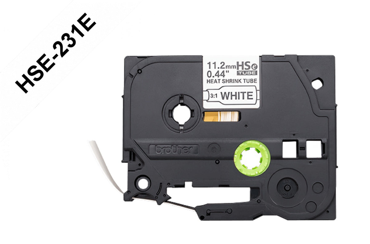 HSE-231E BROTHER Cinta termocontraíble de 11,2 mm, relación 2,1-7,0 mm, color negro sobre blanco, longitud 1,5 metros