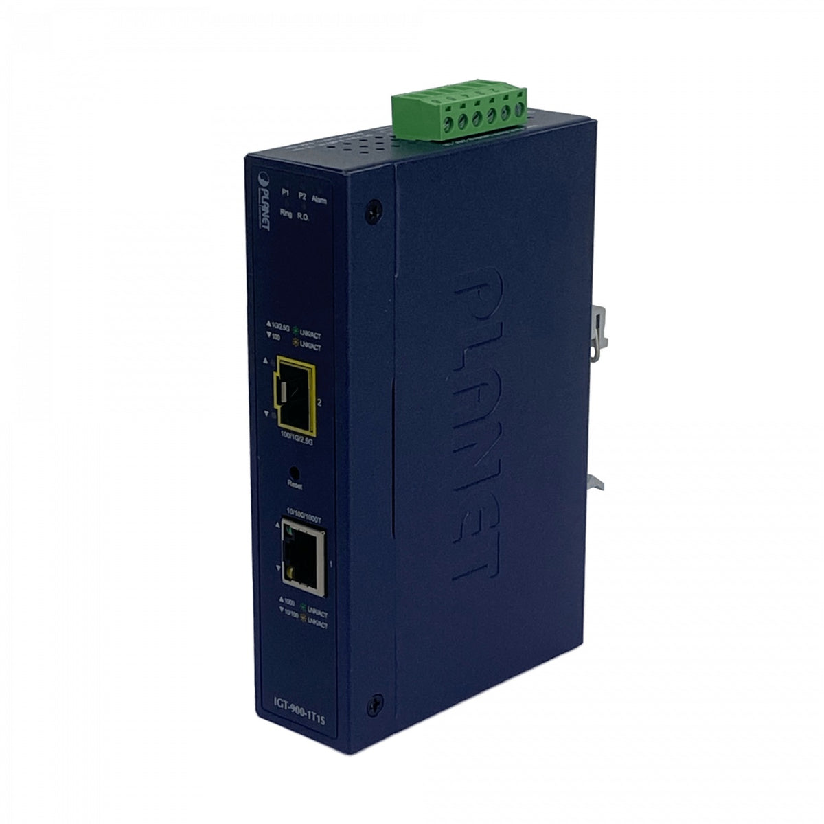 IGT-905A PLANET Convertidor de Medios Industrial para Riel DIN con Slot SFP 10/100/1000, Alimentación 9-48VDC