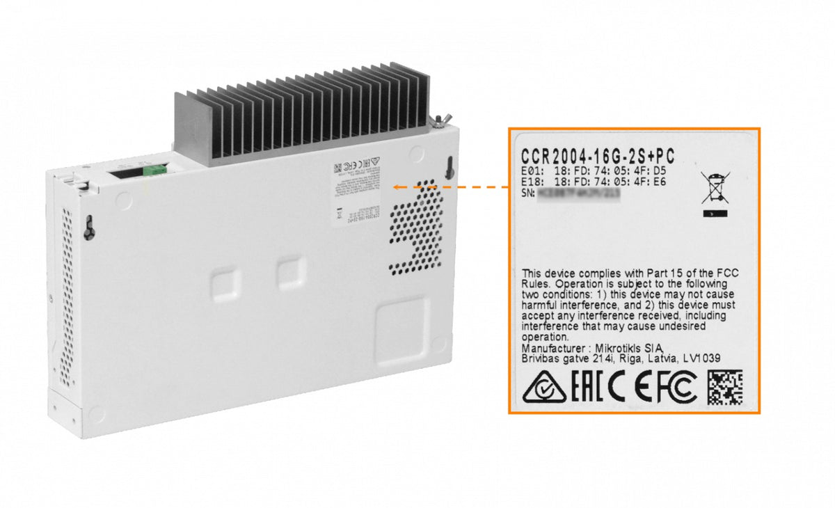 CCR2004-16G-2S+PC MIKROTIK EnfriamientoPasivo 4-1,2GHz 16-1000 2-SFP+10G L6 2/36-57VDC incl/1x48V