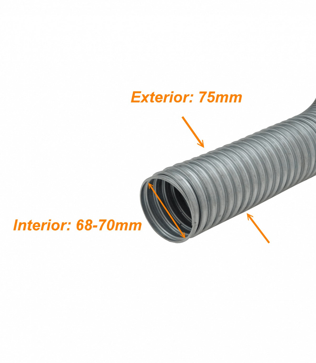 FLEXE75 Solo-Metal 75mm Rollo-20mts Tubería Flexible Diámetros exterior/interior 75/69mm