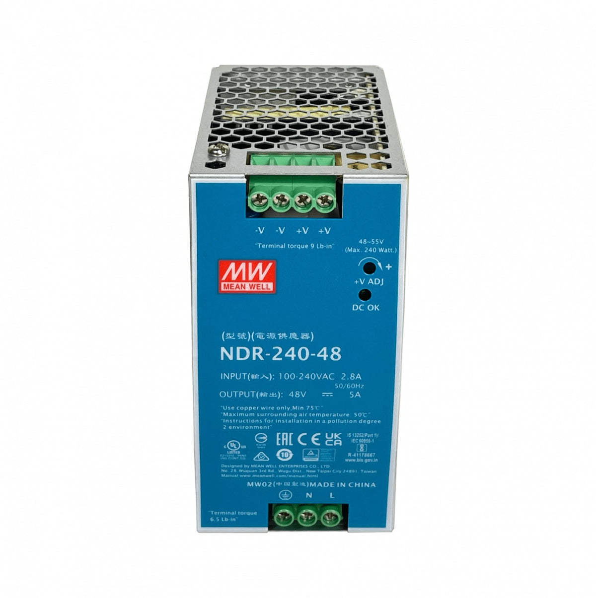 NDR-240-48 MEANWELL 48VDC 240W 5A ajustable/48-55V Ancho-63mm Carril-DIN Fuente de Alimentación