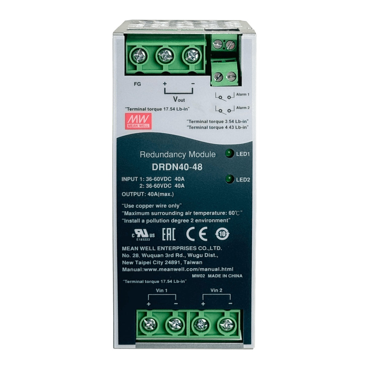 DRDN40-48 MEANWELL 48VDC 40A Módulo de Respaldo Redundante Ancho-55mm Carril-DIN 36-60VDC