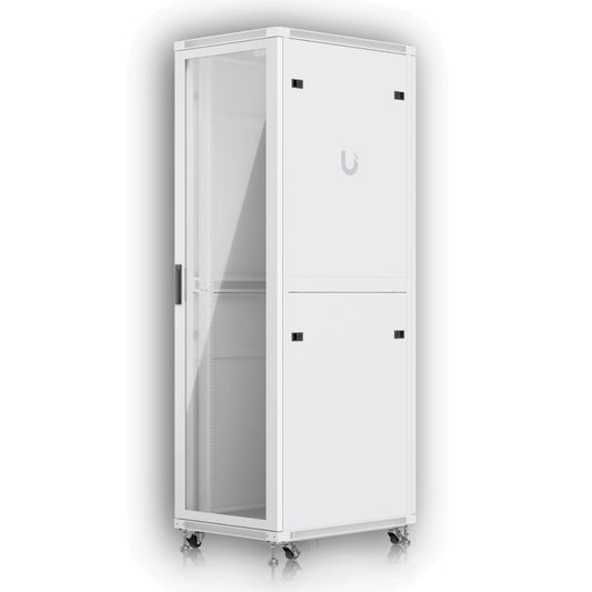 URK42-8VL UI Panel de vidrio para rack de 42U, 800 mm (80 cm) de profundidad, color blanco, con ventilador UACC-Rack-42U-800-G UBIQUITI