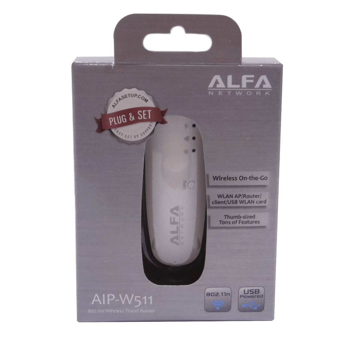 AIP-W511 ALFA Mini-Enrutador 1-Puerto LAN 1-USB-Hembra WPS 802.11n Alimentado-por-USB