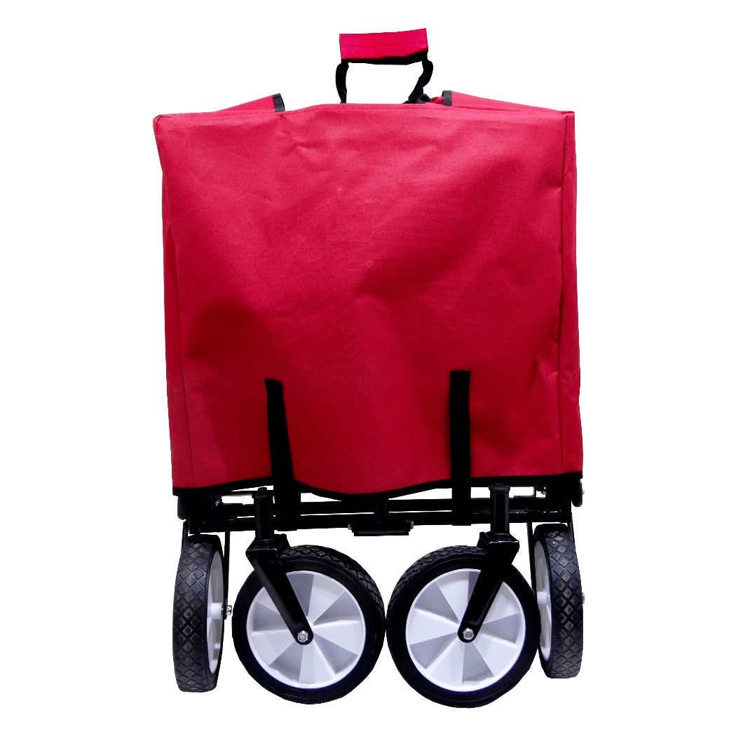 CARRO-4 Carretilla Manual de Arrastre Metálica con Lona Roja Plegable de 4 Ruedas Capacidad 70kg