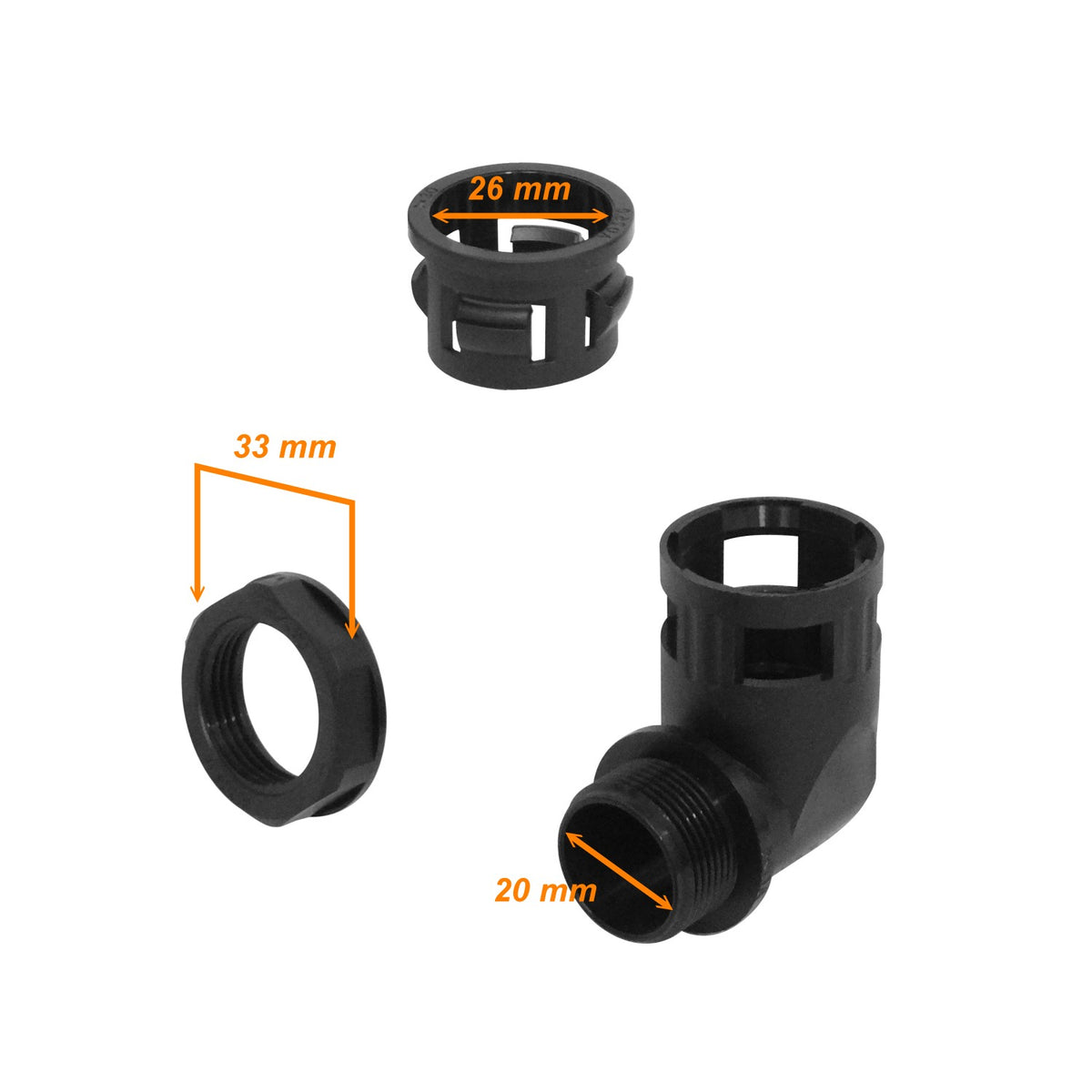 FLEP25-SC 25mm Curva Derivación Caja Empalme Ajuste p/Tubo Corrugado Plástico Negro