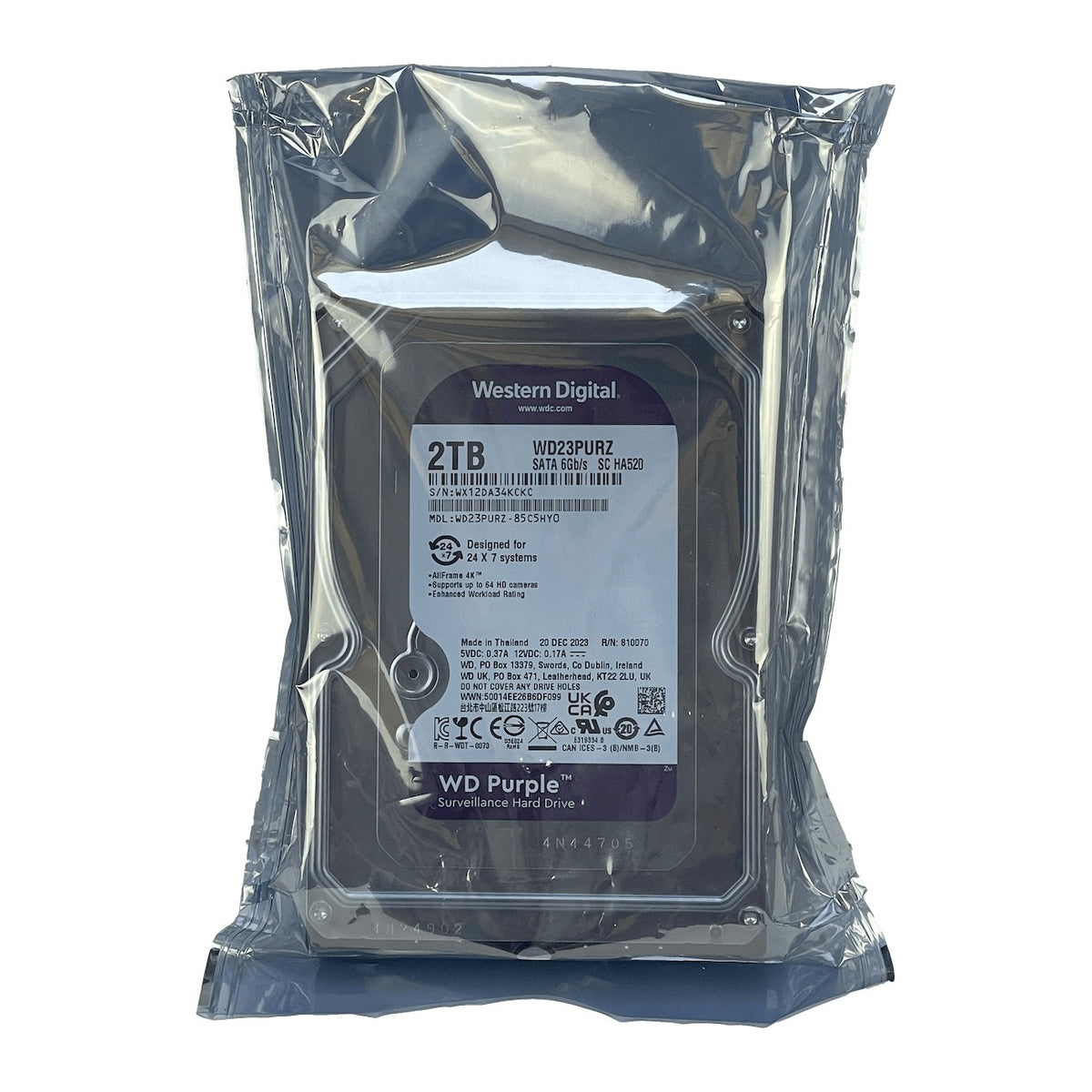 WD23PURZ Disco duro interno WESTERN DIGITAL de 3,5 pulgadas, 2 TB, caché de 256 MB, 5400 RPM, interfaz SATA 6 Gb/s