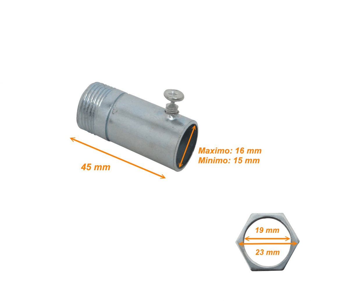 EMT16-ASA 16mm Acero Zincado Salida Caja c/Hilo para Conduit Rigido Metalico