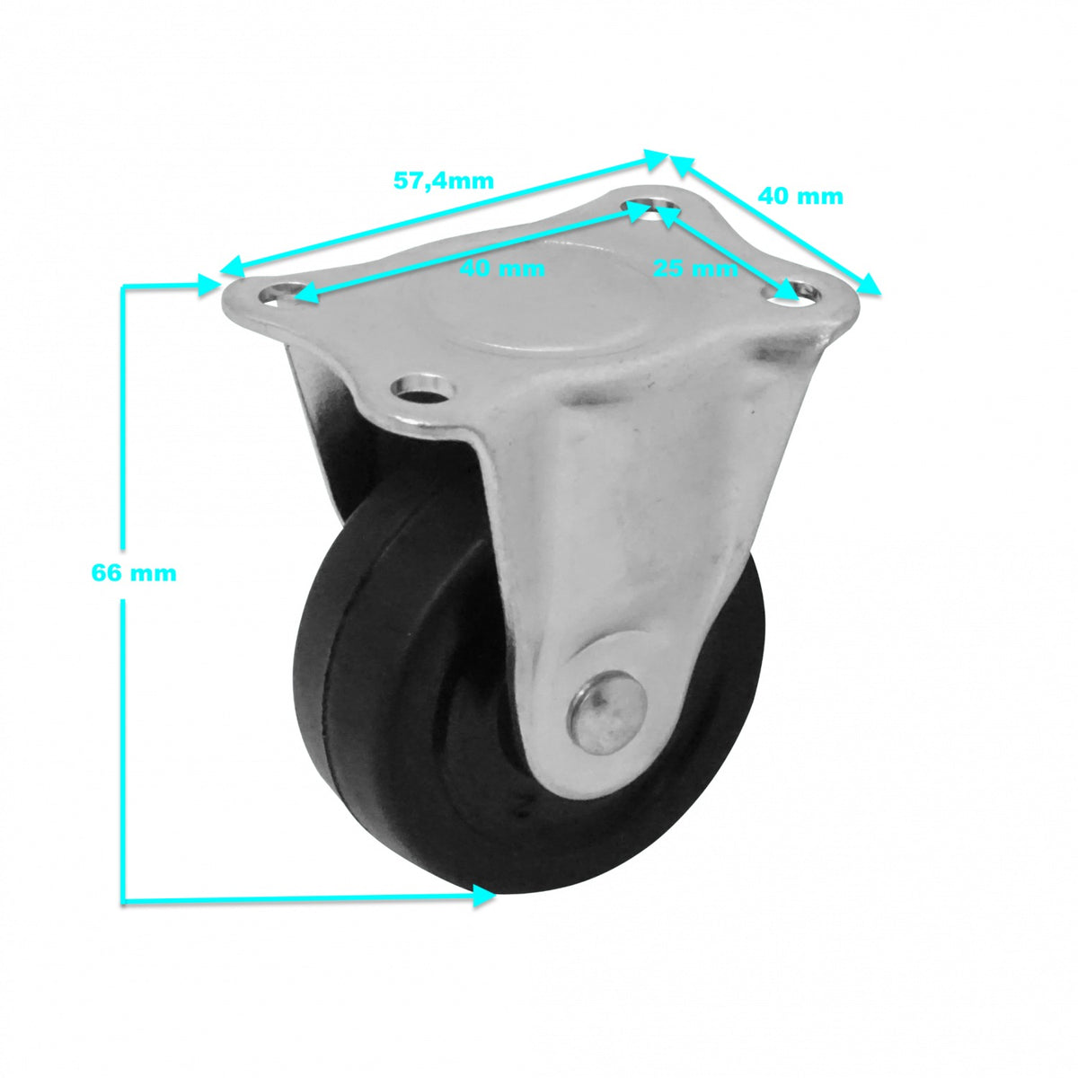 RUEDA-2 Rodaja 2-pulgadas Estacionaria Negra Capacidad-25Kg 40x57,5x66mm