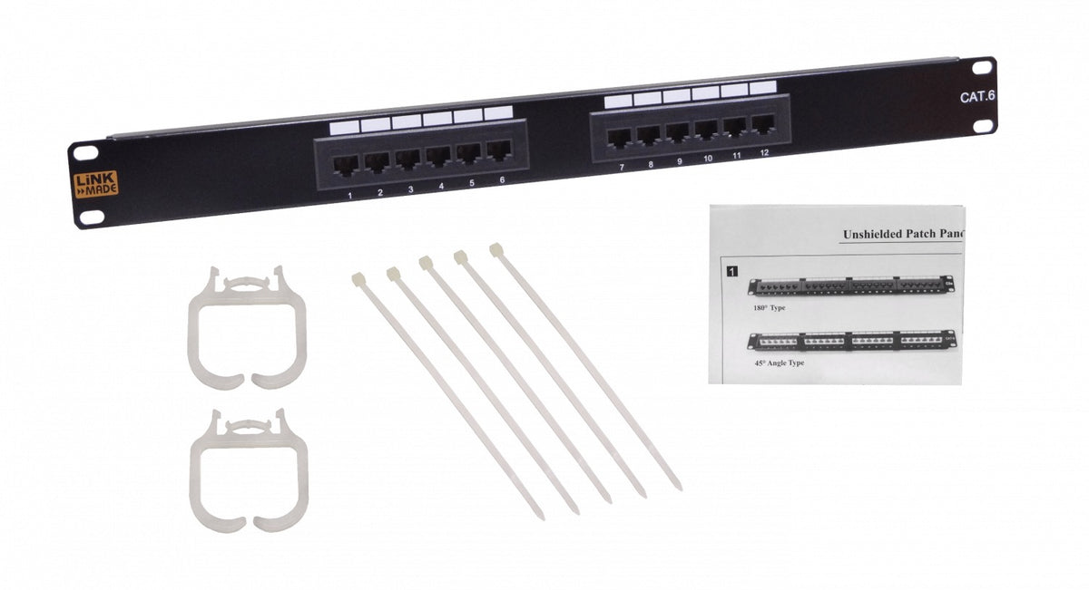 PP612L LINKMADE 12 Puertos RJ45 CAT6 UTP Panel de Parcheo 1U CERTIFICADO UL