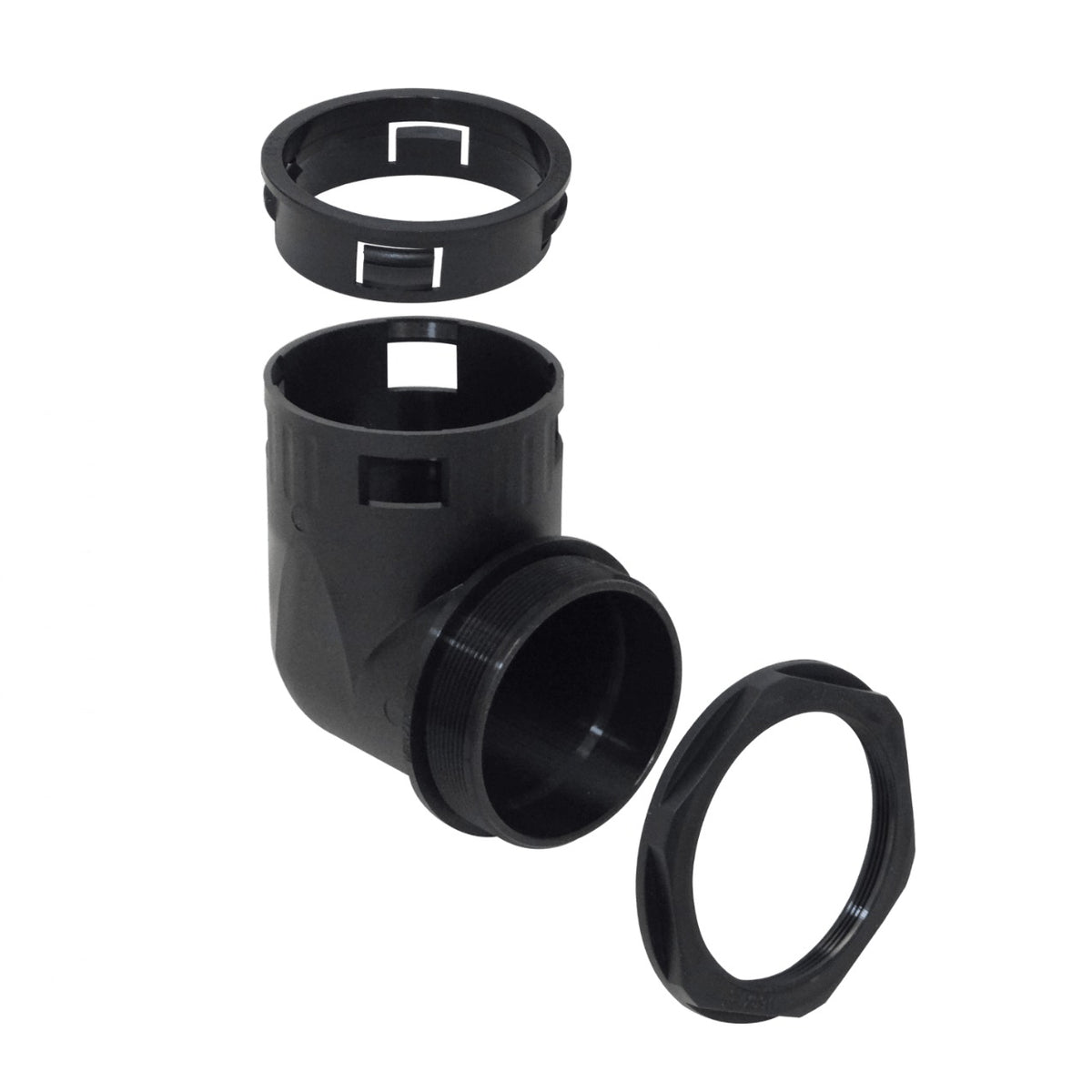 FLEP55-SC 55mm Codo Salida Caja Prensa Estopa p/Conduit Flexible Plastico Negro