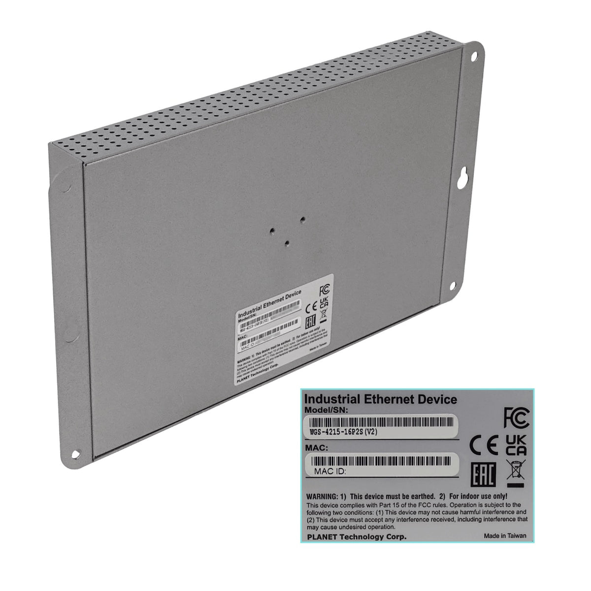 WGS-42 PLANET 16 puertos 10/100/1000 PoE+ 2 ranuras SFP 240W Conmutador Industrial Gestionable para montaje en Riel-DIN 48/54VDC