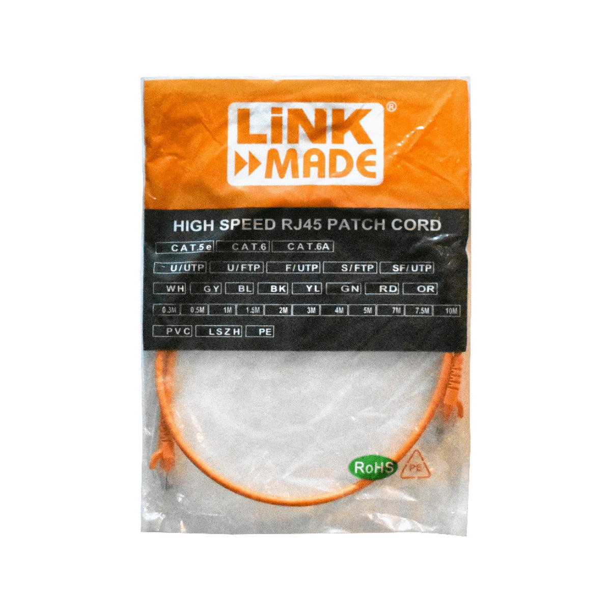 CP6B-10L LINKMADE Cable de Parcheo CAT6 Multifilar Naranja LSZH de 1 Metro con Conectores Moldeados