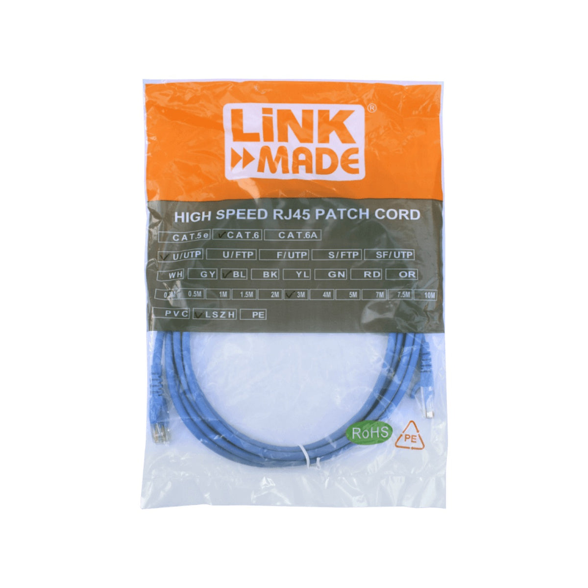 CP6A-30L LINKMADE 3MT CAT6 AZUL LSZH CABLE PATCH INYECTADO MULTIFILAR
